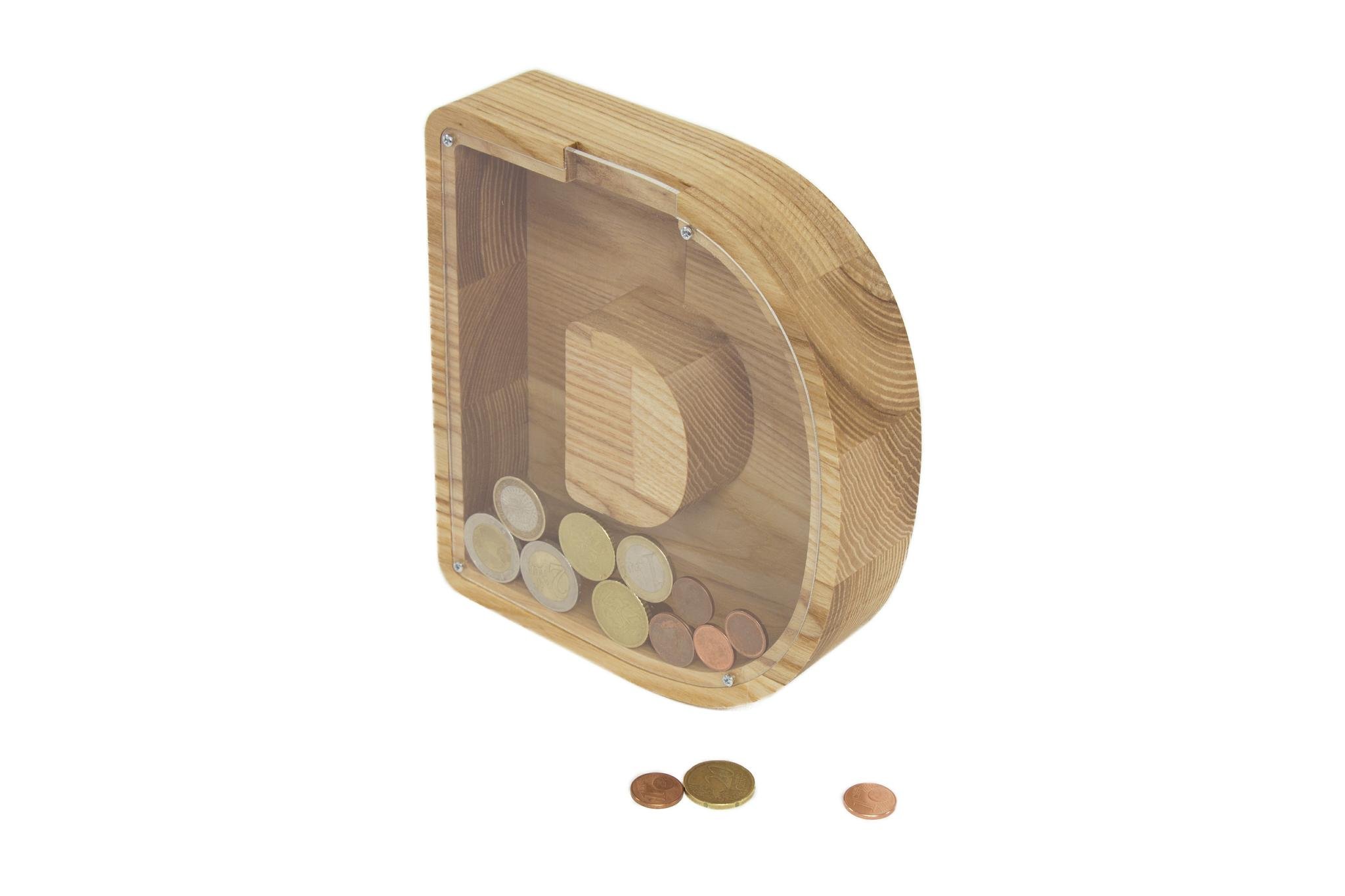 Didelė medinė taupyklė raidė „D“ (34 cm)