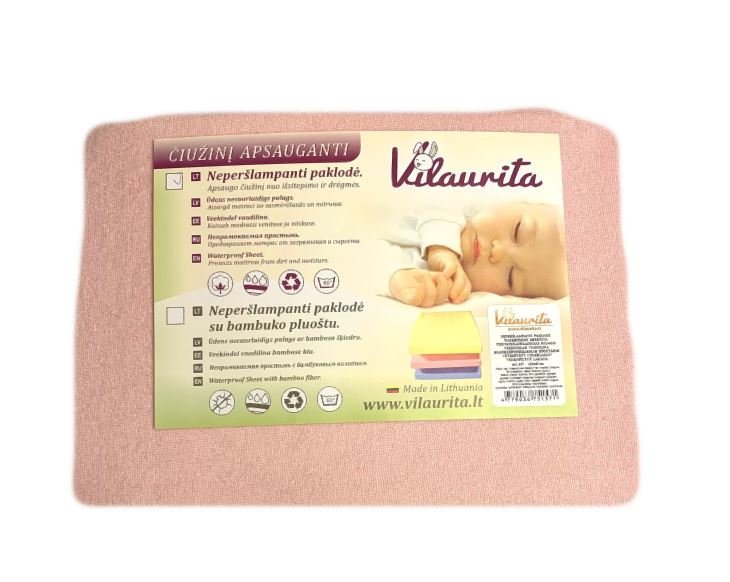 Vilaurita rožinė neperšlampanti paklodė su guma